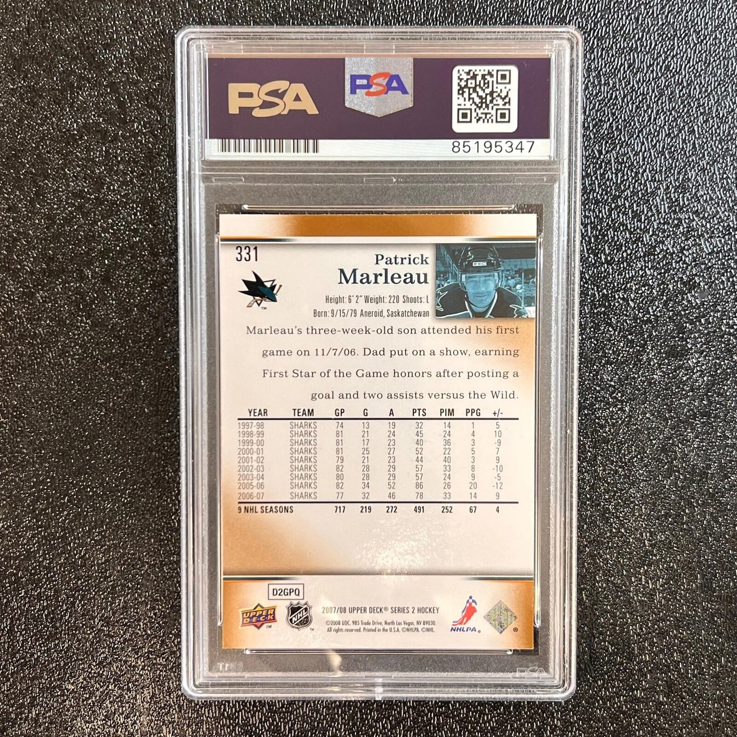 2007 Upper Deck #331 PATRICK MARLEAU signed card PSA/DNA San Jose Sharks Slabbed