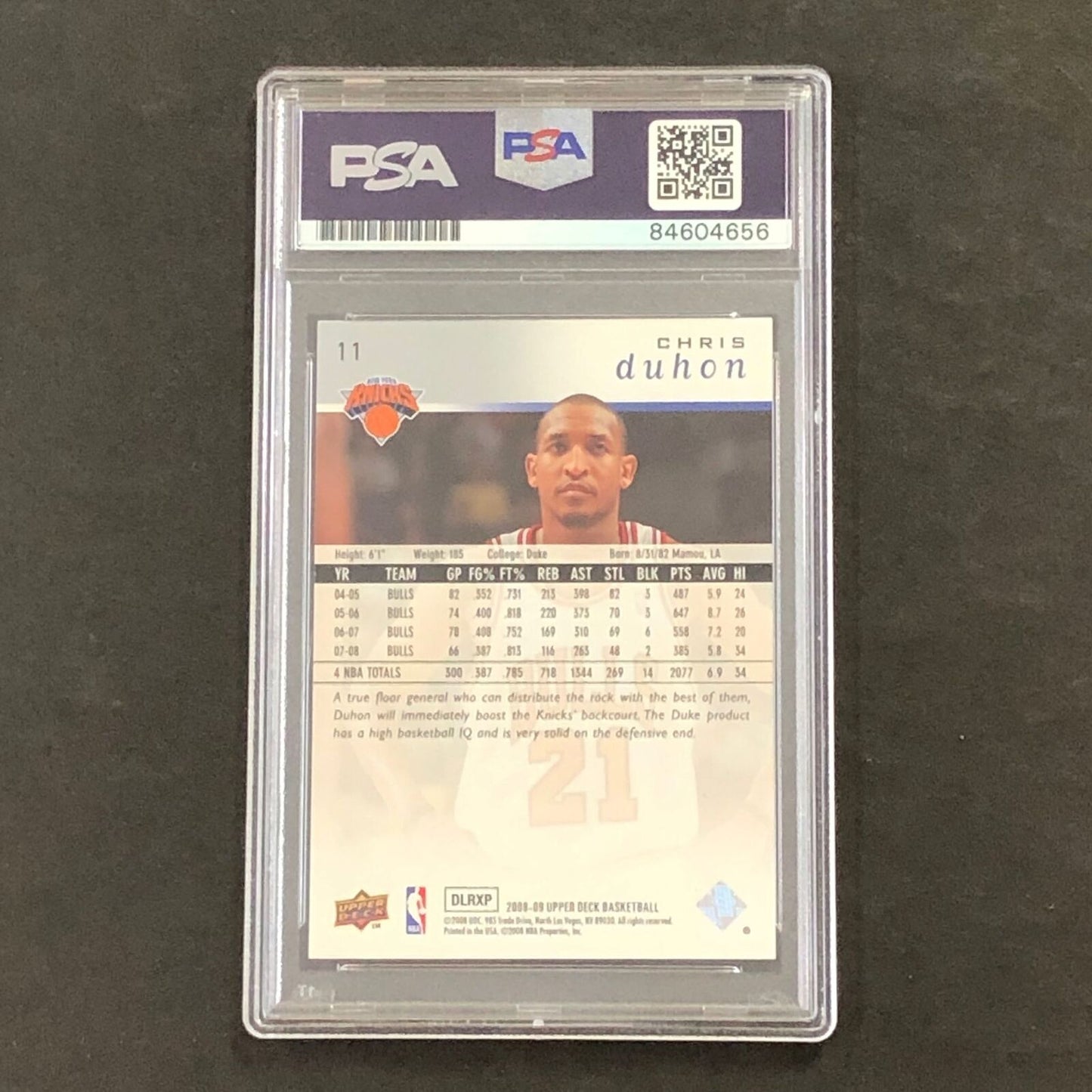 2008 Upper Decks #11 Chris Duhon Signed Card AUTO 10 PSA Slabbed Bulls