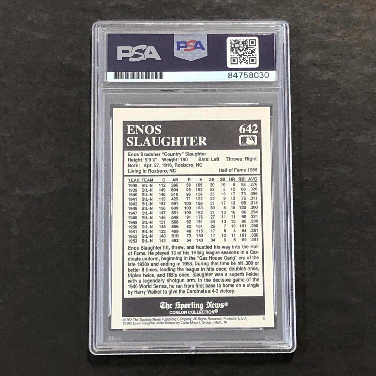 1992 Conlon Collection #642 Enos Slaughter Signed Card PSA Slabbed Auto Cardinal