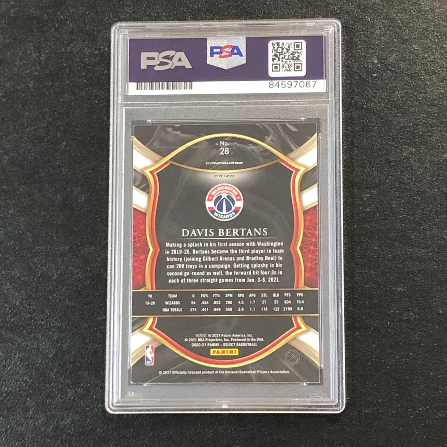 2020-21 Panini Select #28 Davis Bertans Signed Card AUTO 10 PSA/DNA Slabbed Wiza