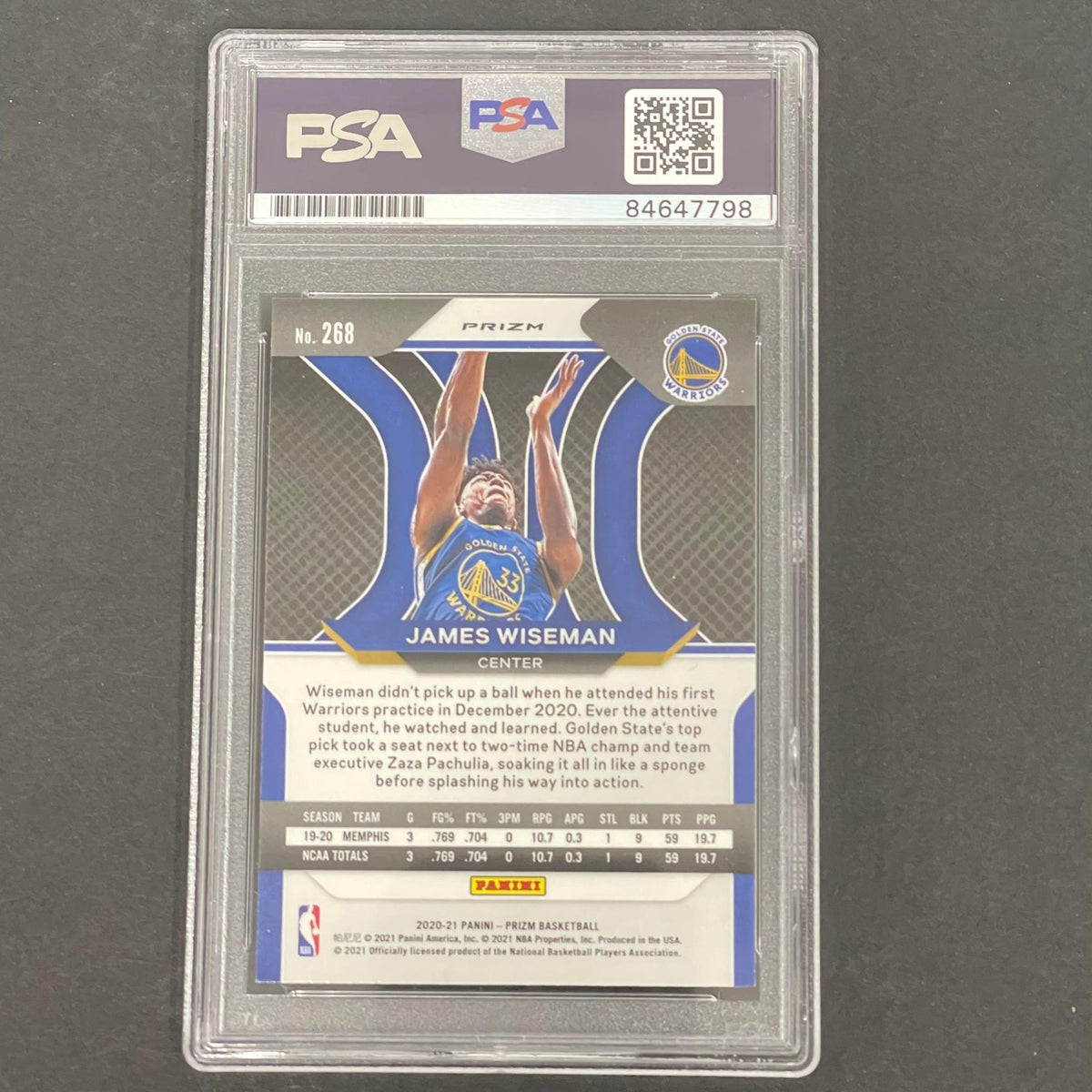 2020 PANINI PRIZM #268 James Wiseman Signed Card AUTO 10 PSA Slabbed RC Warriors