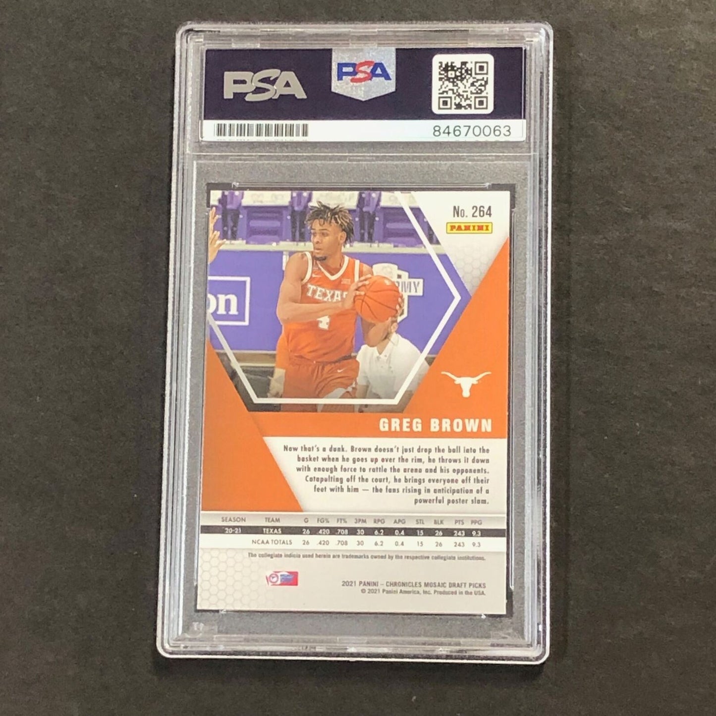 2021-22 Panini Chronicles Mosaic Draft Picks #264 Greg Brown Signed AUTO PSA Sla