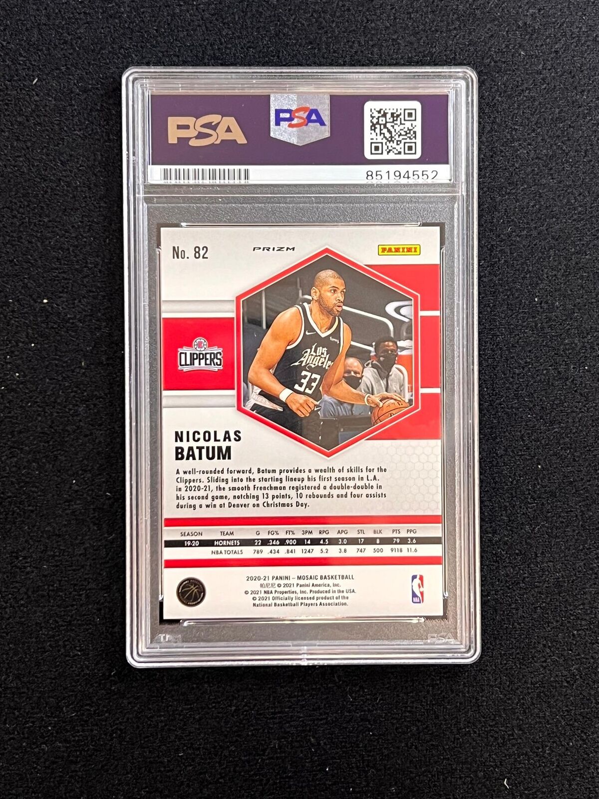2020-21 Panini Mosaic #82 Nicolas Batum Signed Card AUTO PSA Slabbed Clippers