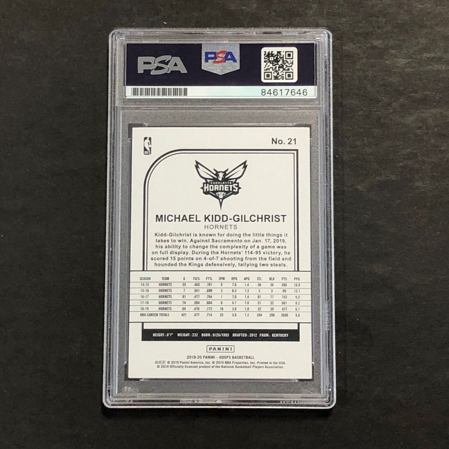 2019-20 NBA Hoops #21 Michael Kidd-Gilchrist Signed Card AUTO 10 PSA Slabbed Hor