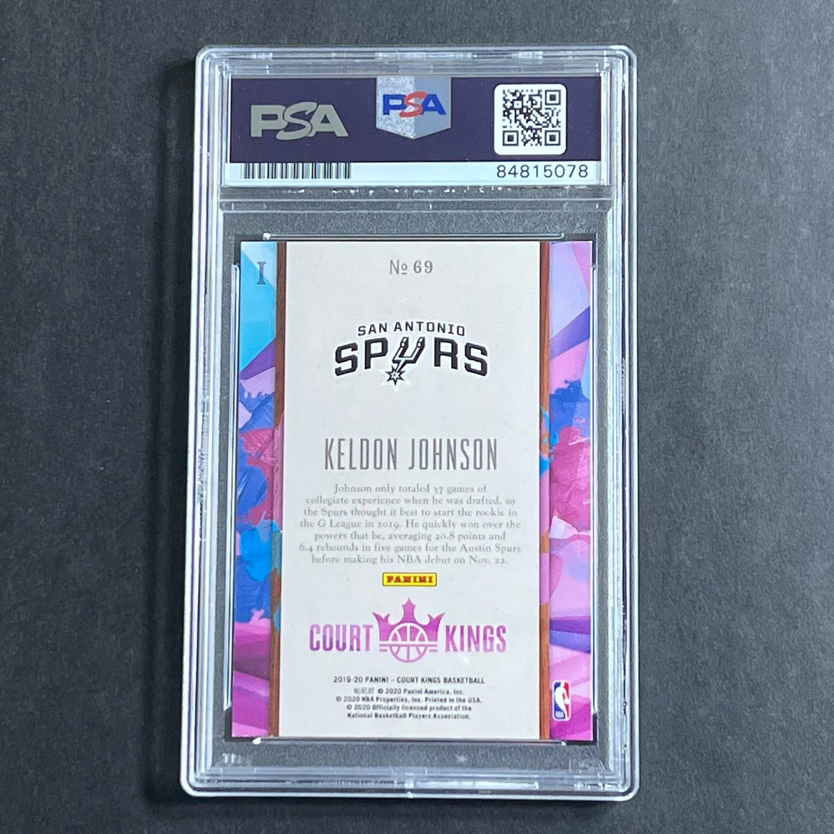 2019-20 Panini Court Kings #69 Keldon Johnson Signed Card Auto Grade 10 PSA Slab