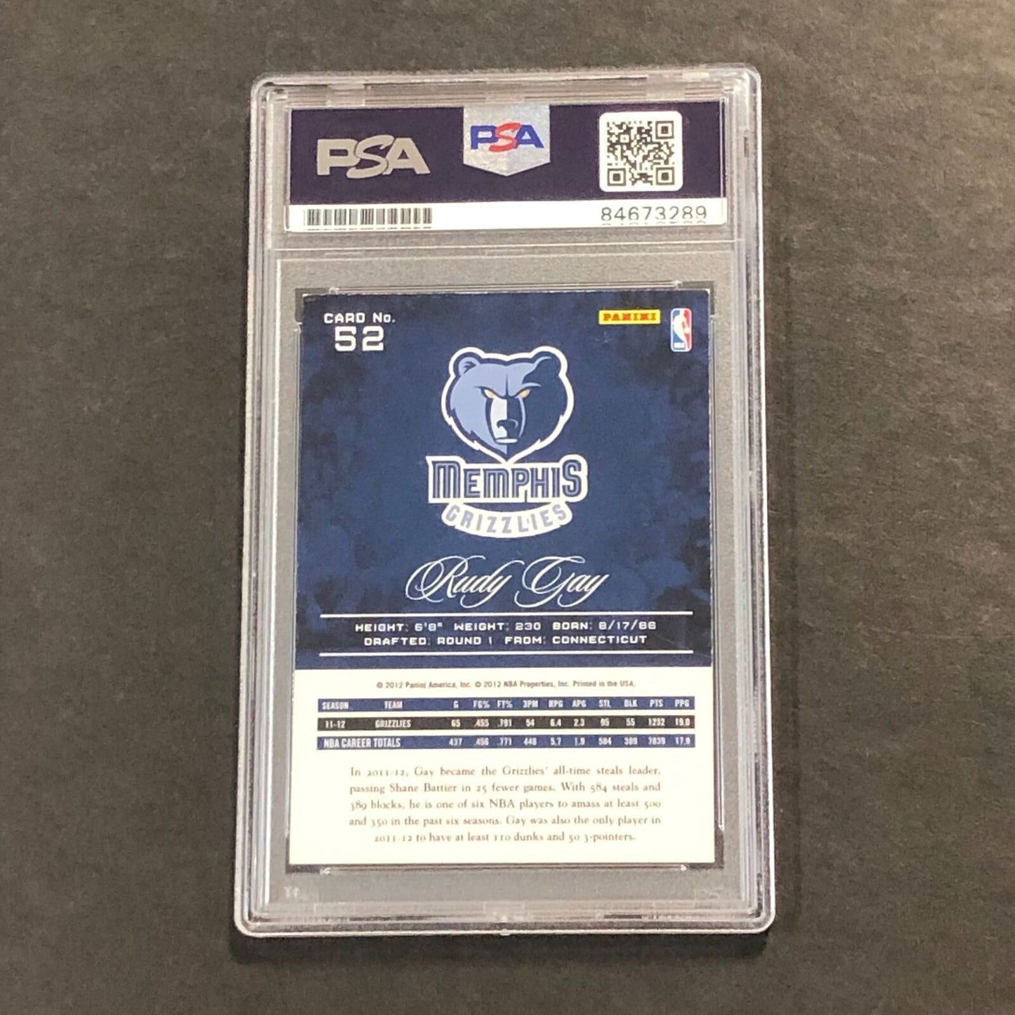 2012-13 Panini Prestige #52 Rudy Gay Signed Card AUTO PSA Slabbed Grizzlies