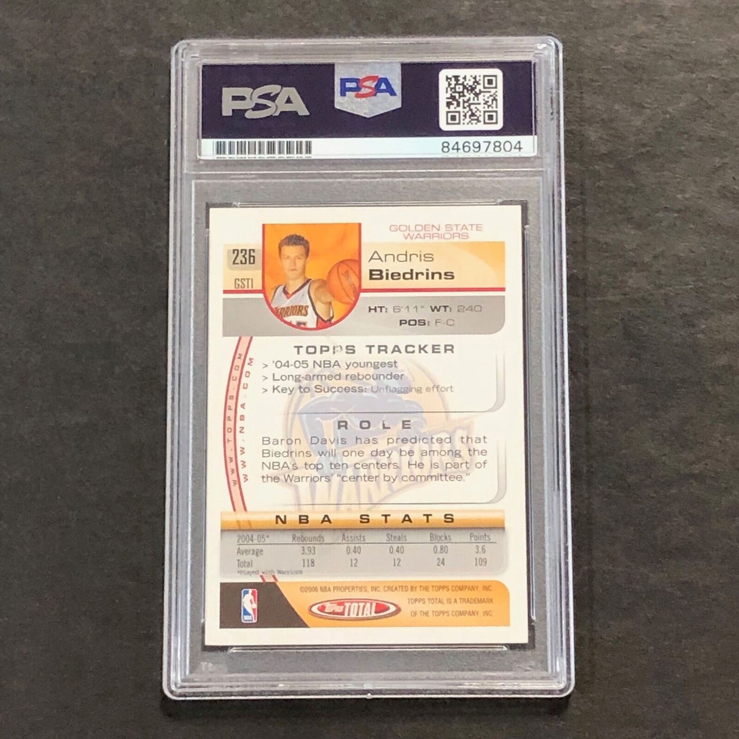 2005-06 Topps Total #236 Andris Biedrins Signed Card AUTO PSA Slabbed Warriors