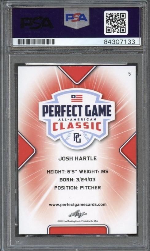 2020 Leaf Perfect Game Josh Hartle Signed Card AUTO PSA Slabbed