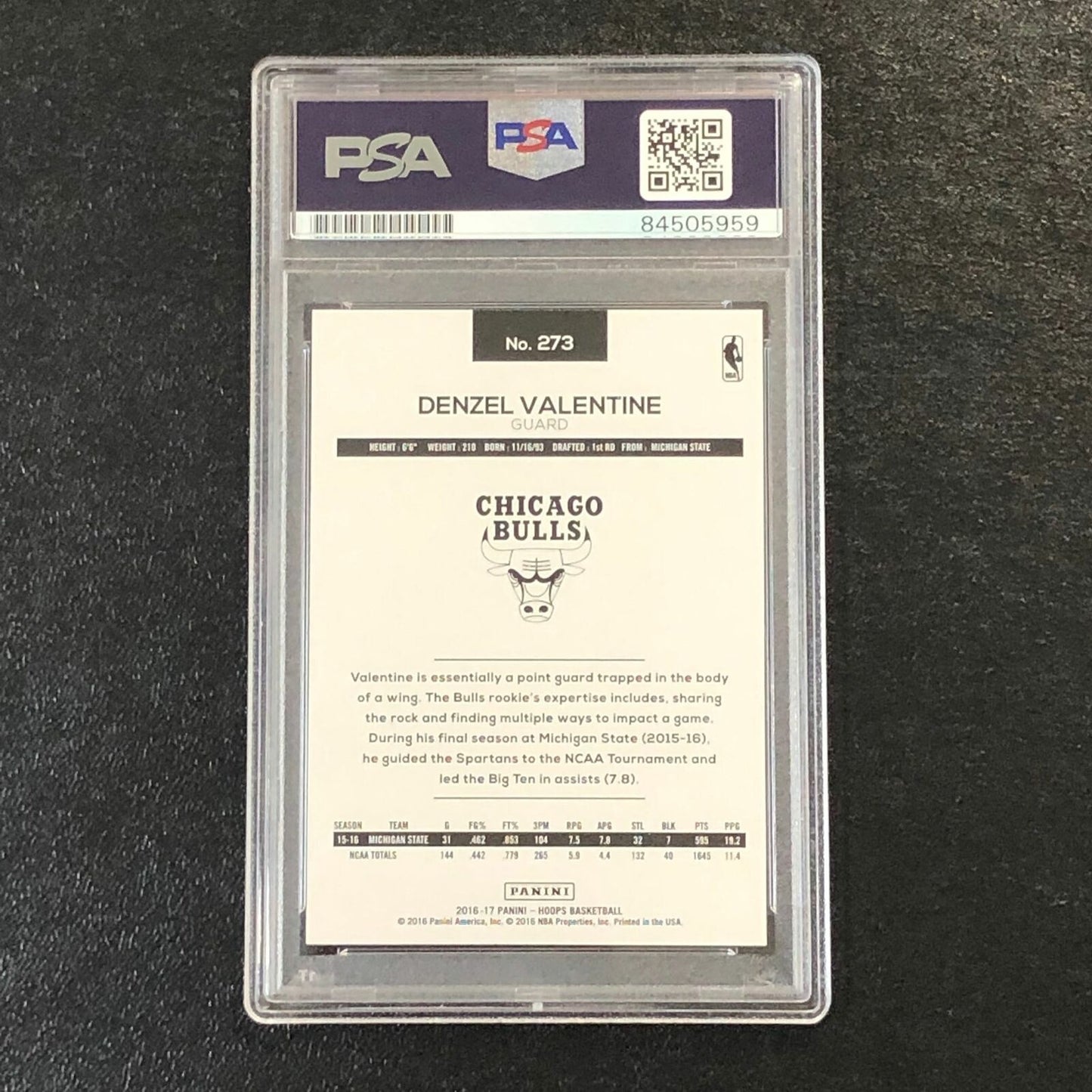 2017-18 Donruss Basketball #24 Denzel Valentine Signed Card AUTO PSA Slabbed RC