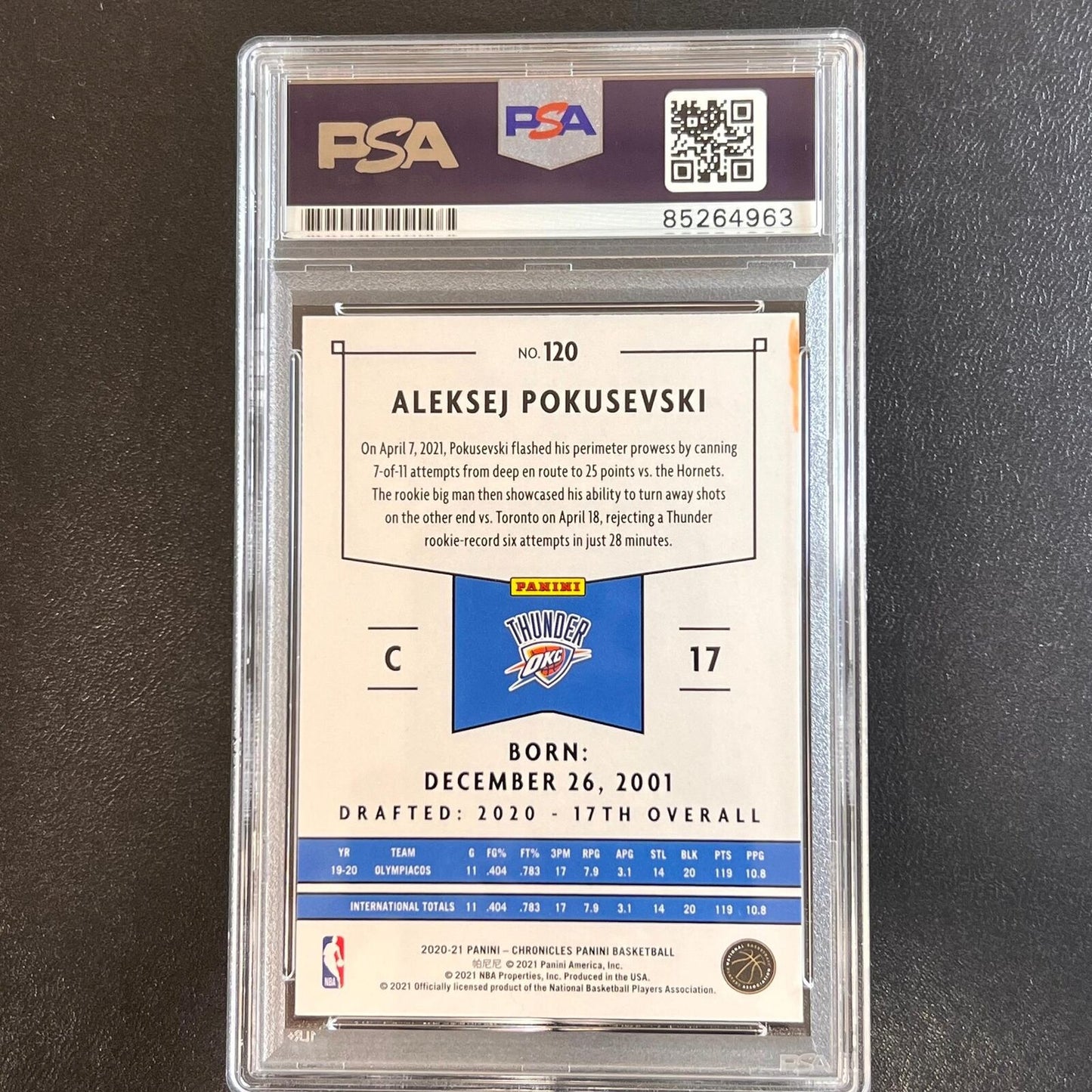 2020-21 Panini Chronicles #120 Aleksej Pokusevski Signed Card AUTO PSA Slabbed R