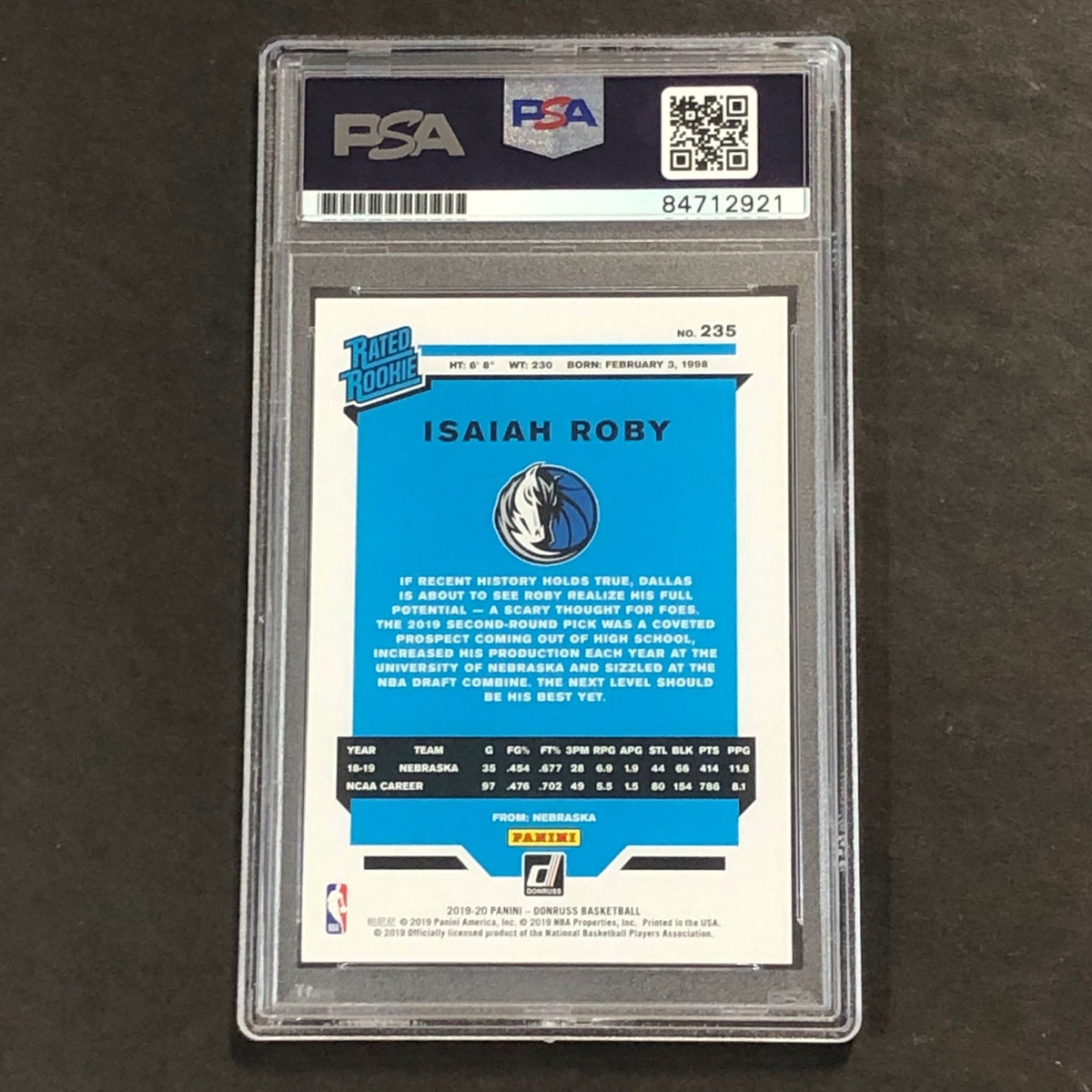 2019-20 Panini Donruss Rated Rookie #235 Isaiah Roby Signed Card AUTO PSA Slabbe