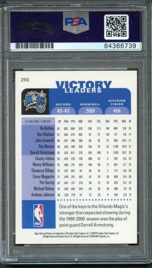 2000-01 Upper Deck Victory #250 Darrell Armstrong Signed Card AUTO PSA Slabbed M