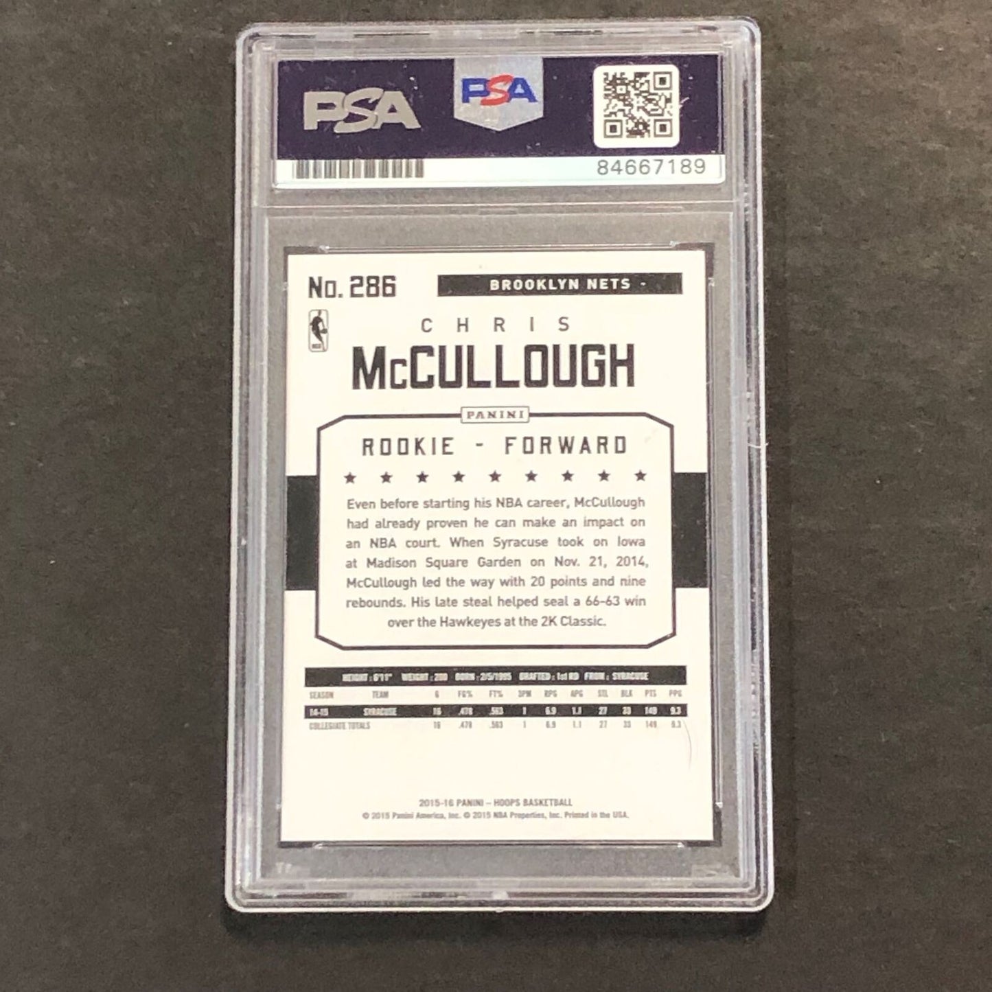 2015-16 NBA Hoops #286 Chris McCullough Signed Card AUTO 10 PSA Slabbed Nets