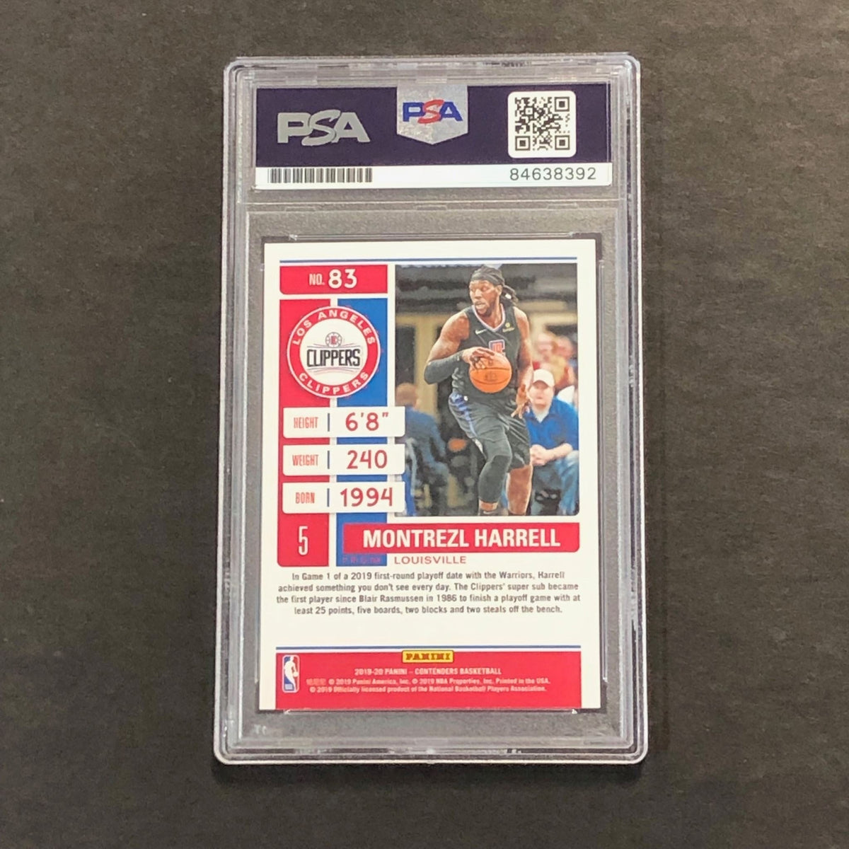2019-20 NBA Panini Contenders #83 Montrezl Harrell Signed Card AUTO PSA Slabbed