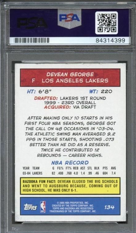 2004-05 Bazooka Gold #134 Devean George Signed Card AUTO PSA Slabbed