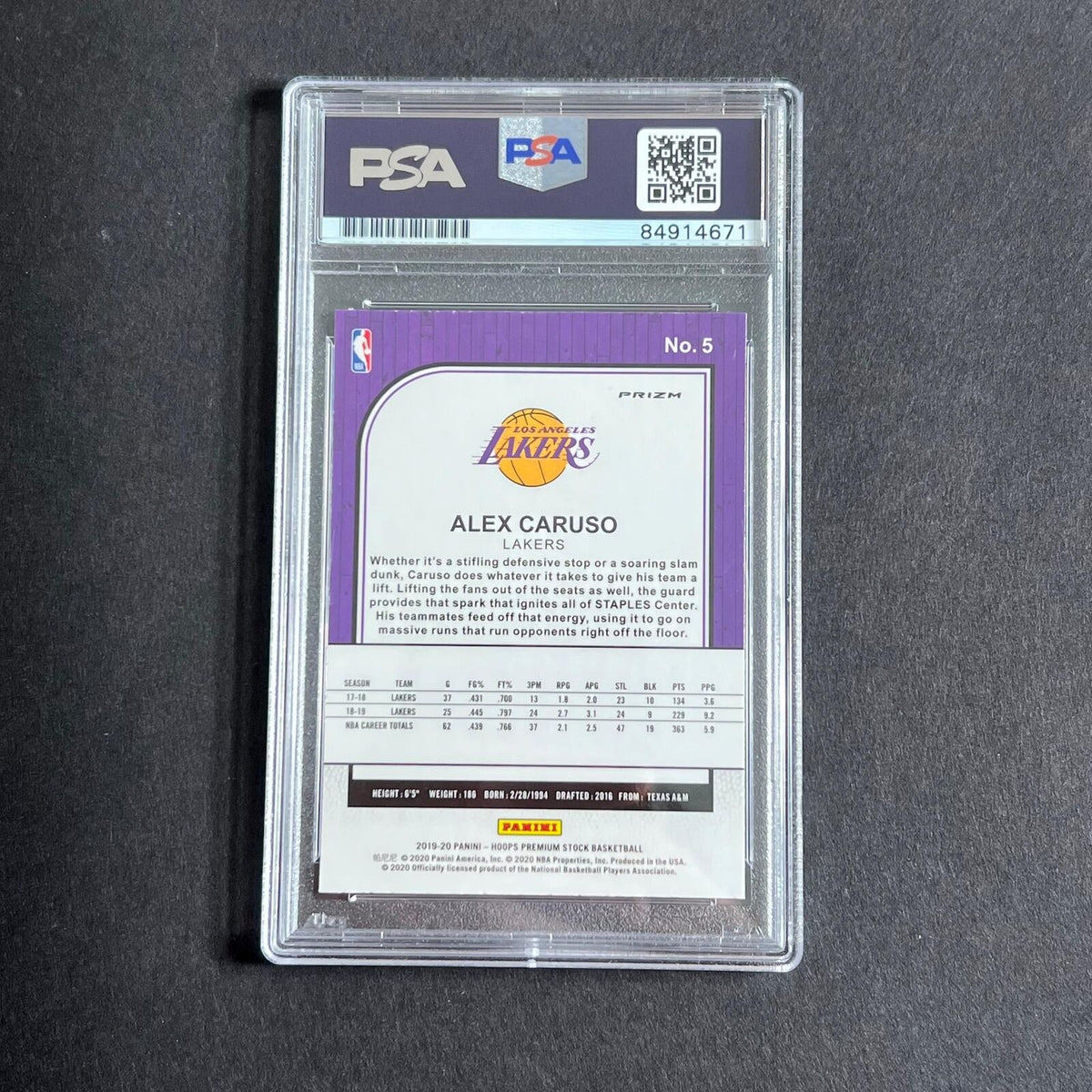 2019 NBA Hoops #5 Alex Caruso Signed Card AUTO GRADE 10 PSA Slabbed Lakers