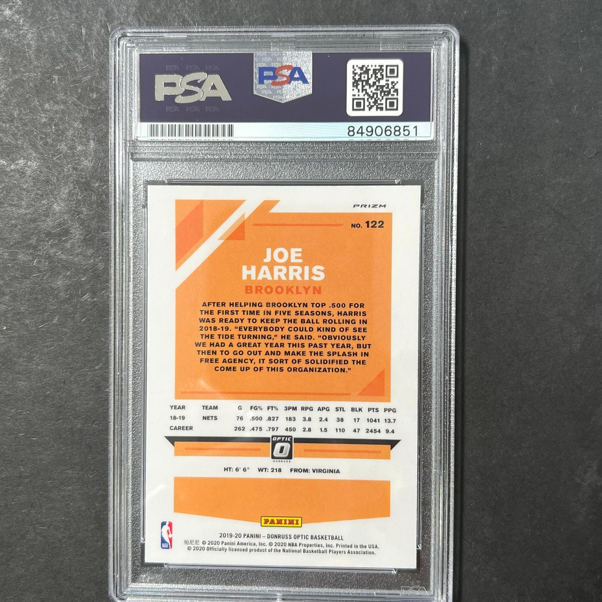 2019-20 Panini Donruss #122 Joe Harris Signed Card AUTO PSA Slabbed Nets