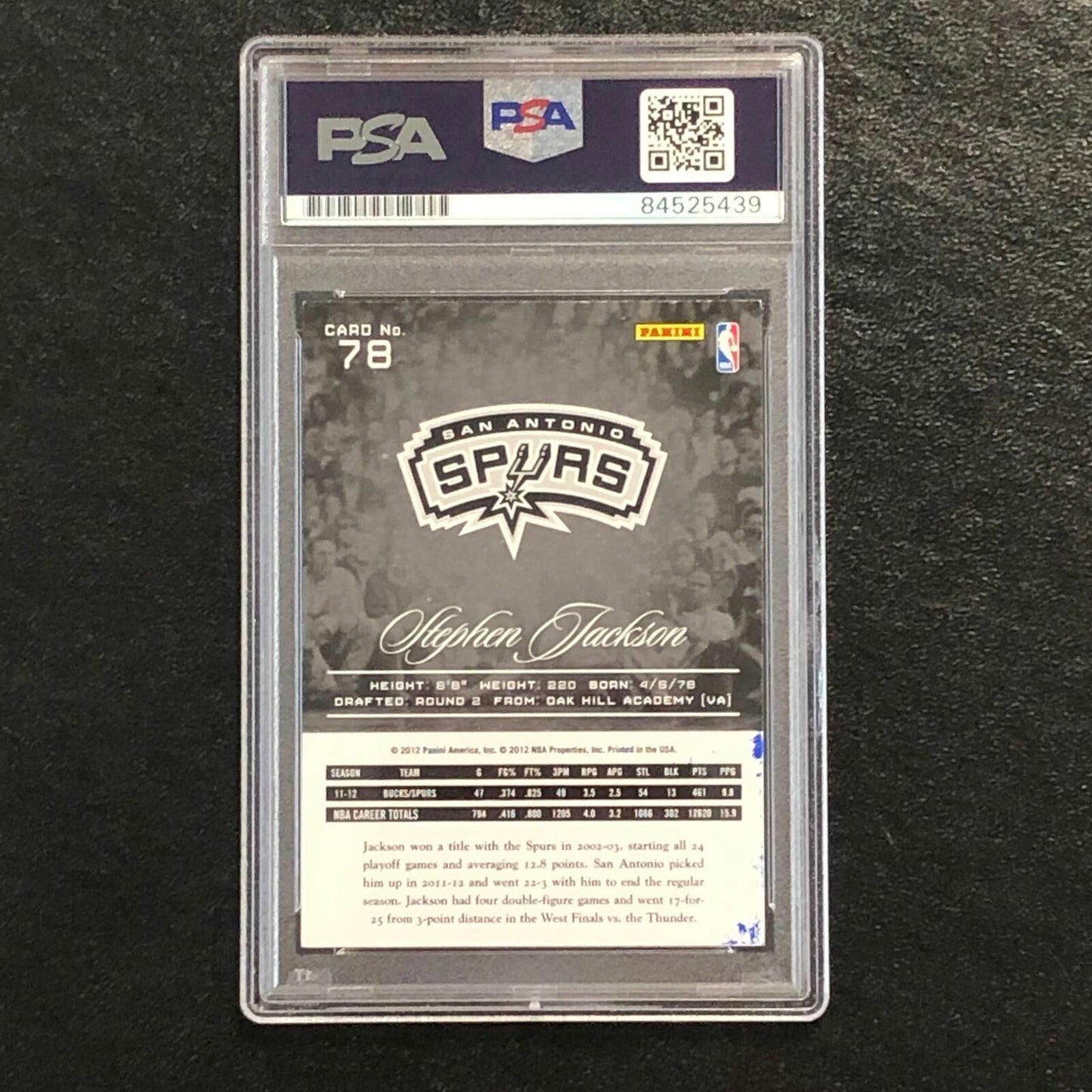 2012-13 Panini Prestige #78 Stephen Jackson Signed Card AUTO 10 PSA Slabbed Spur