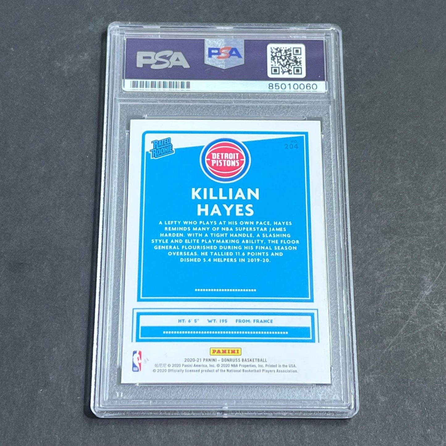 2020-21 Donruss Rated Rookie #204 Killian Hayes Signed Card AUTO PSA Slabbed RC