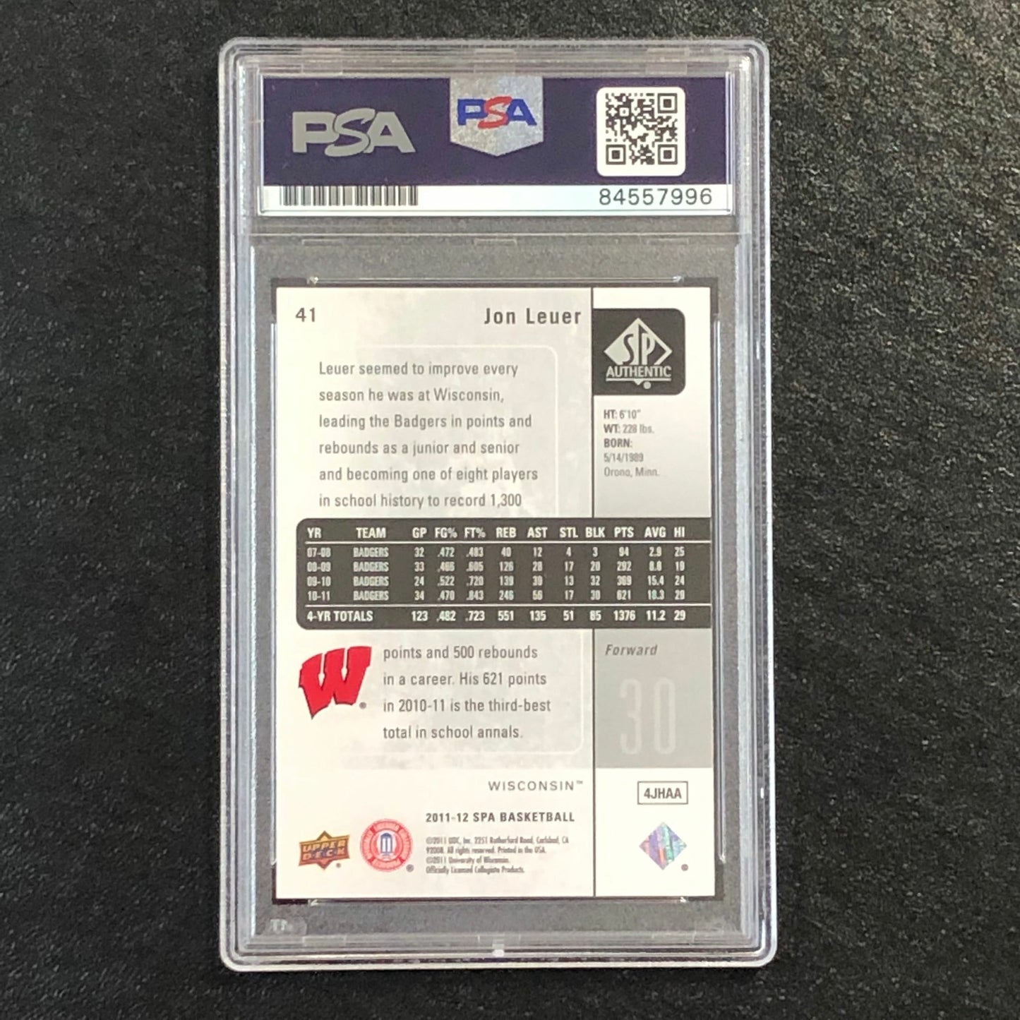 2011-12 SP Authentic #41 Jon Leuer Signed Card AUTO PSA Slabbed Wisconsin Badger