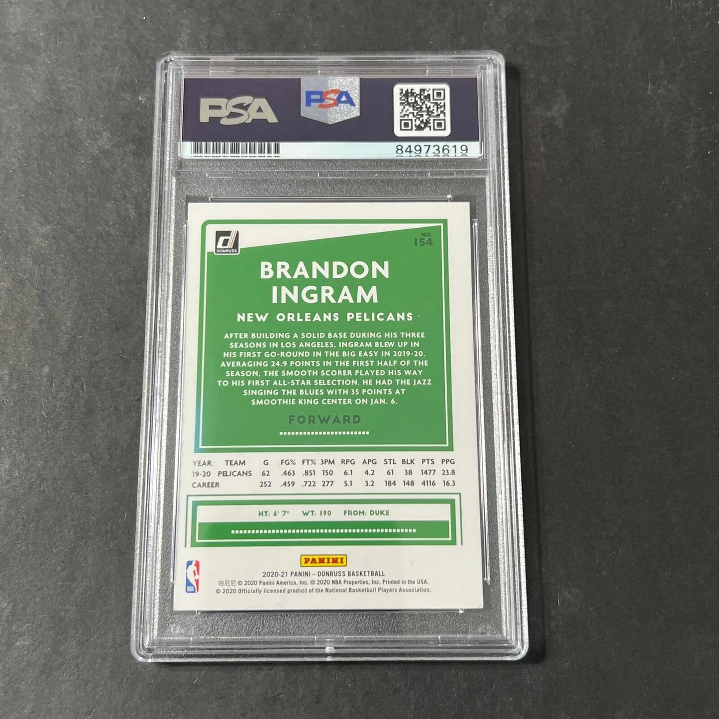 2020-21 Panini Donruss Optic #154 Brandon Ingram Signed Card AUTO PSA Slabbed Pe