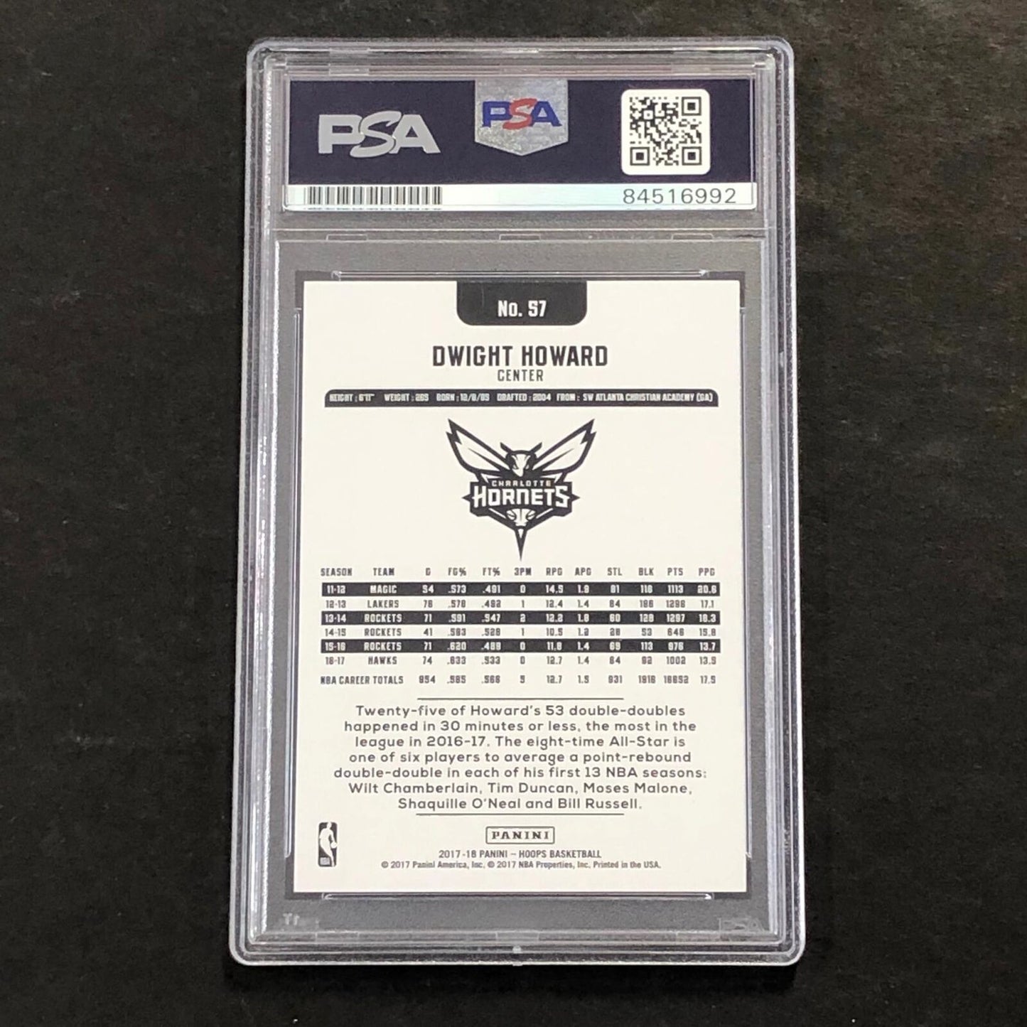 2017-18 Panini Hoops #57 Dwight Howard Signed Card AUTO 10 PSA/DNA Slabbed Rocke