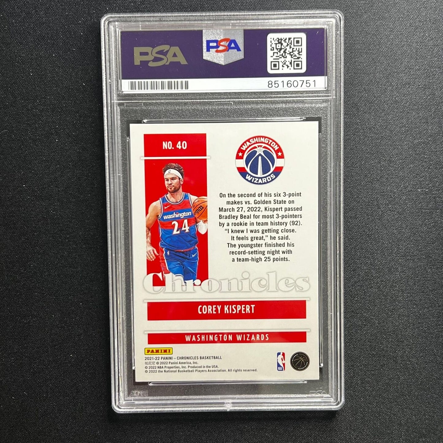 2021 Panini Chronicles #40 COREY KISPERT Signed Card AUTO PSA Slabbed Wizards