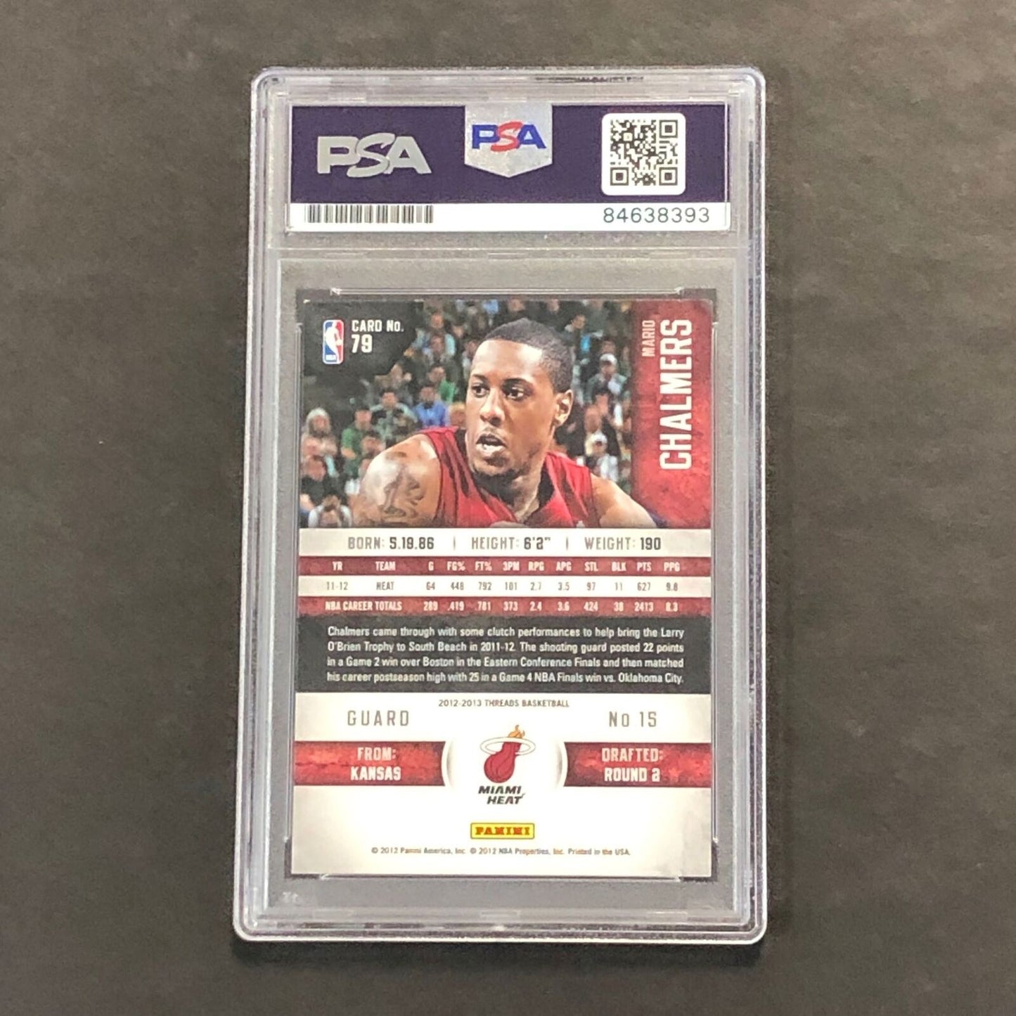 2012-13 Panini Threads #79 Mario Chalmers Signed Card AUTO PSA Slabbed Heat