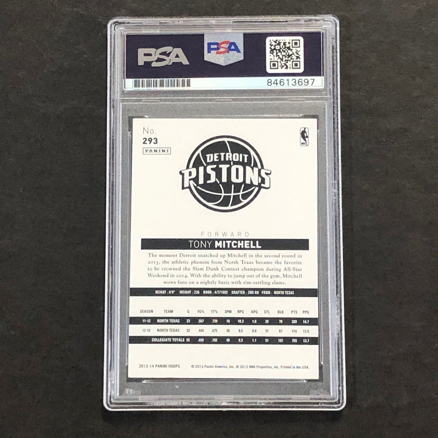 2013-14 NBA Hoops #293 Tony Mitchell Signed Card AUTO PSA Slabbed RC Pistons