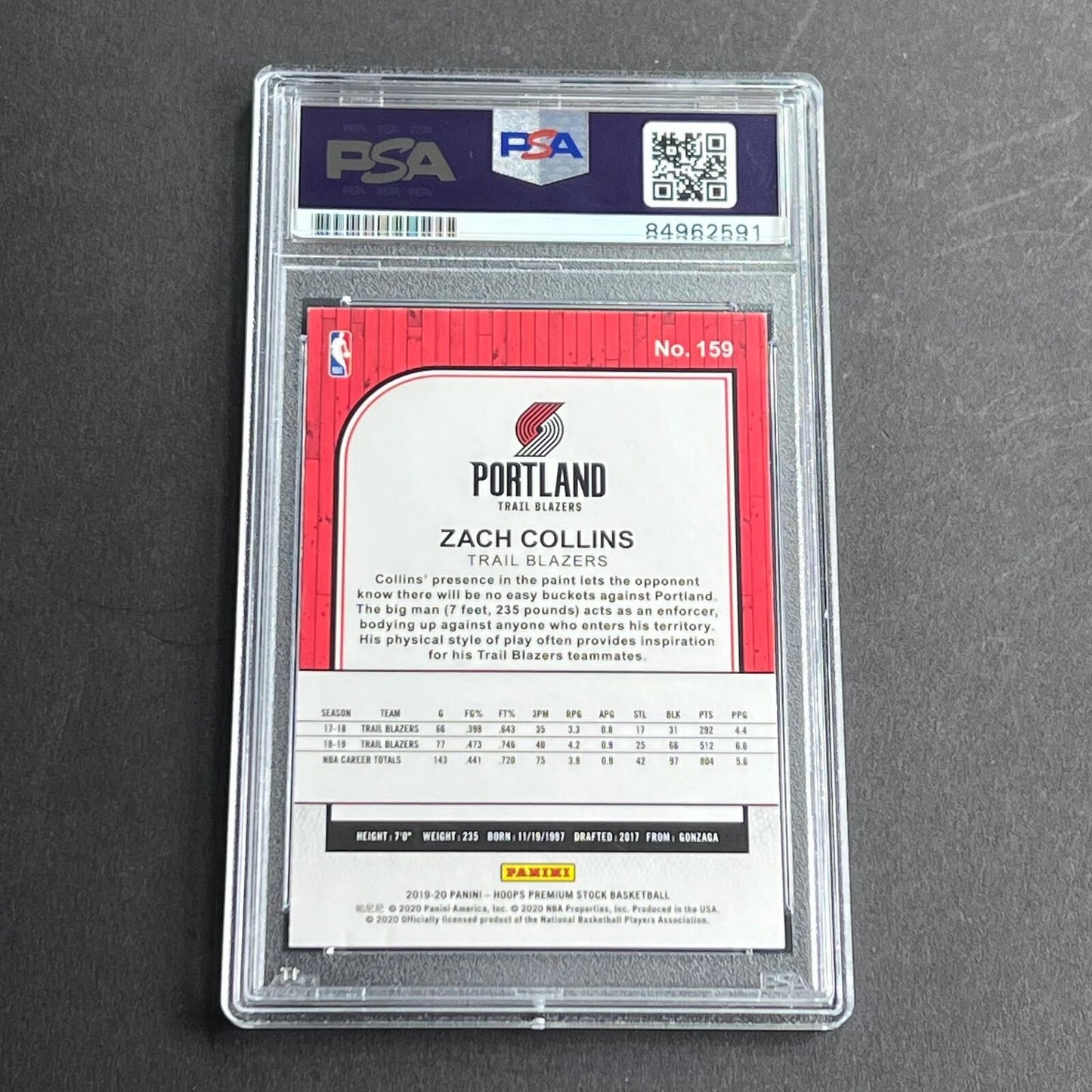 2019-20 Panini Hoops #159 ZACH COLLINS Signed Card AUTO Grade 10 PSA Slabbed Bla