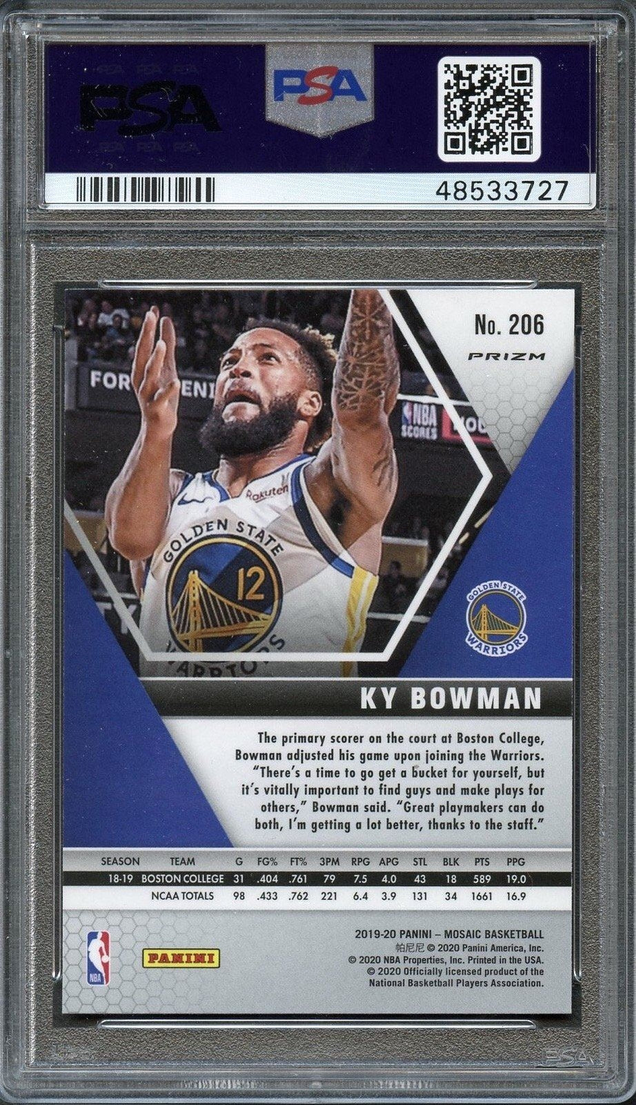 2019 Panini Mosaic #206 Ky Bowman Green Mosaic PSA 10 Gem Mint RC