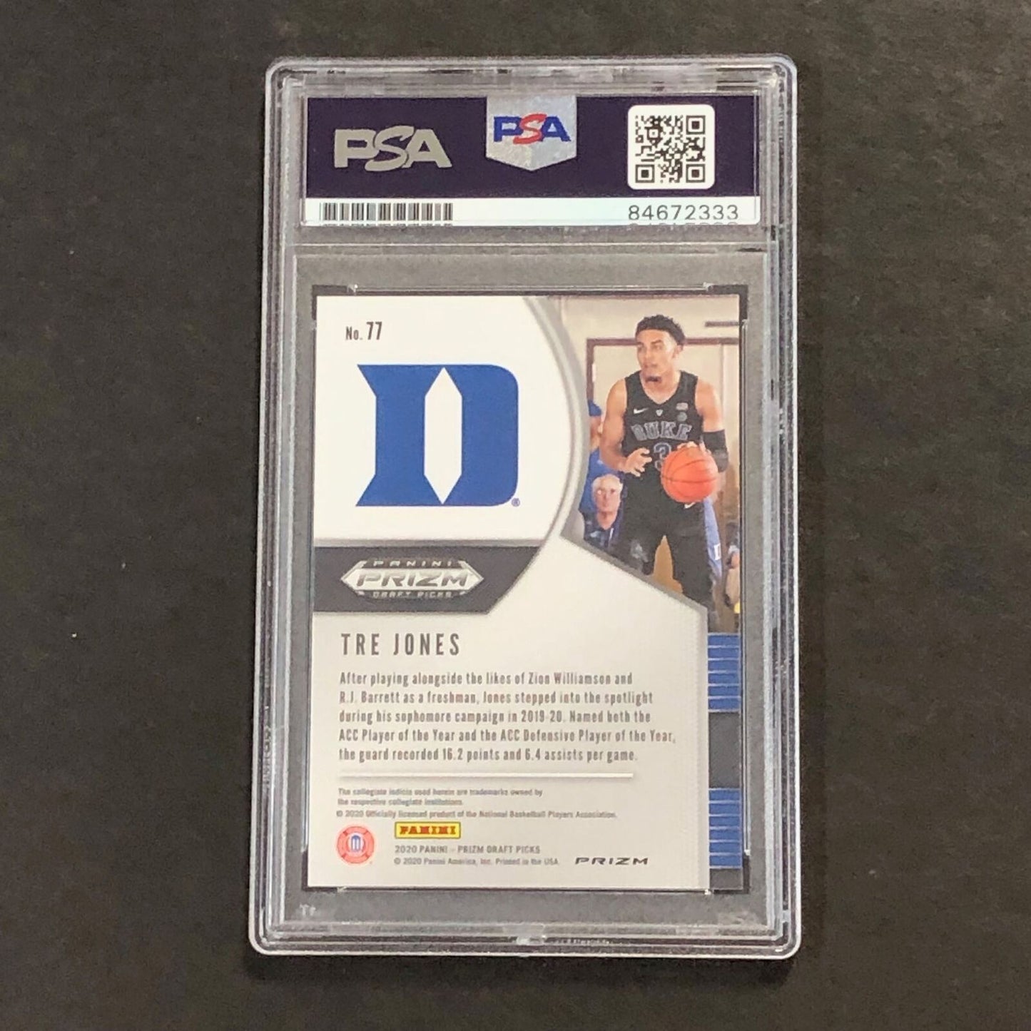 2020-21 Panini Green Prizm Draft Picks #77 Tre Jones Signed Card AUTO PSA/DNA Sl