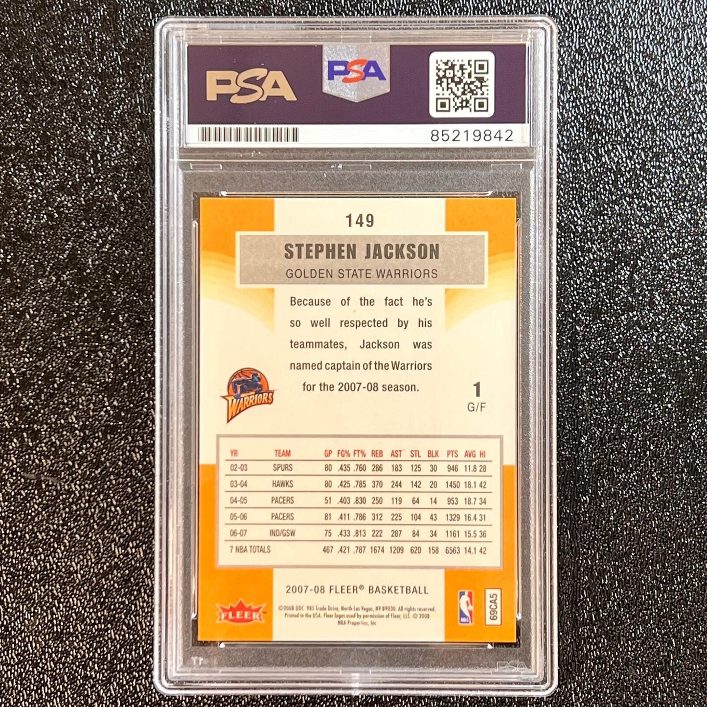 2007-08 Fleer #149 Stephen Jackson Signed Card AUTO PSA Slabbed Warriors