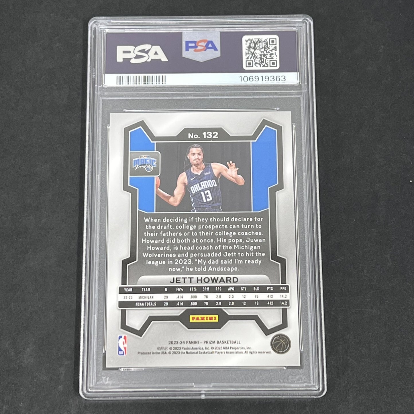 2023 Panini Prizm #132 Jett Howard signed card PSA 8 Auto A