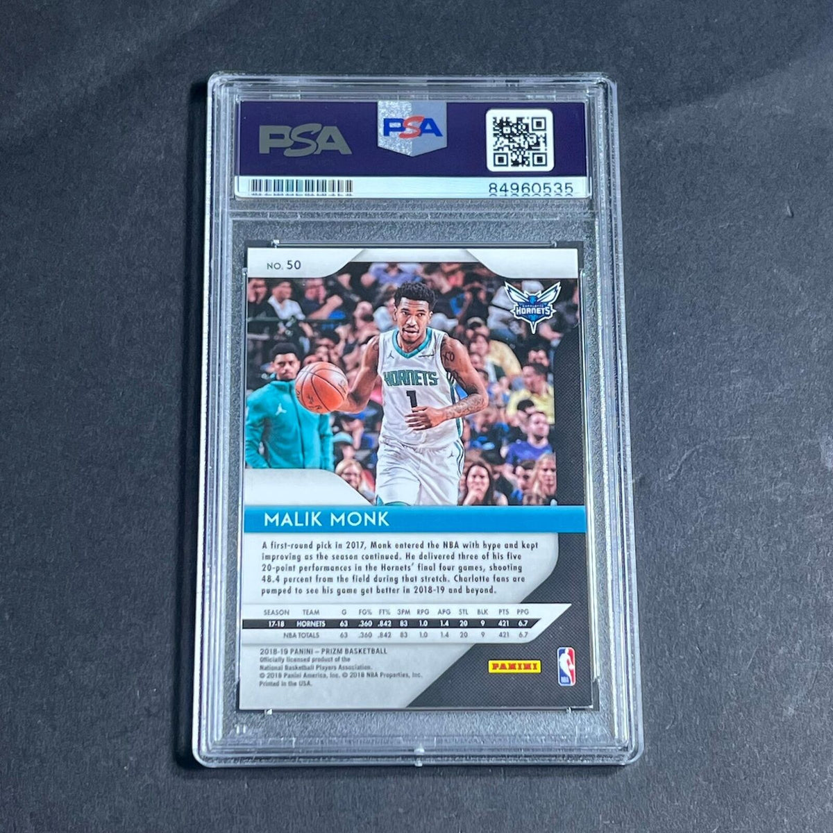 2018-19 Panini Prizm #50 Malik Monk Signed Card AUTO PSA/DNA Slabbed Hornets