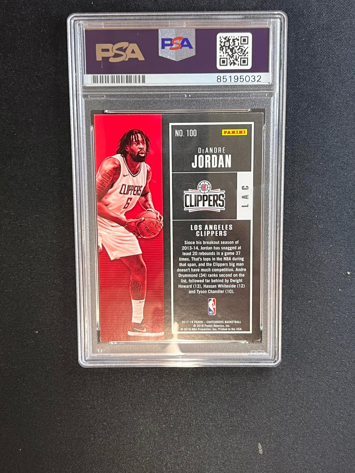 2017-18 Panini Contenders #100 DeAndre Jordan Signed Card AUTO PSA Slabbed