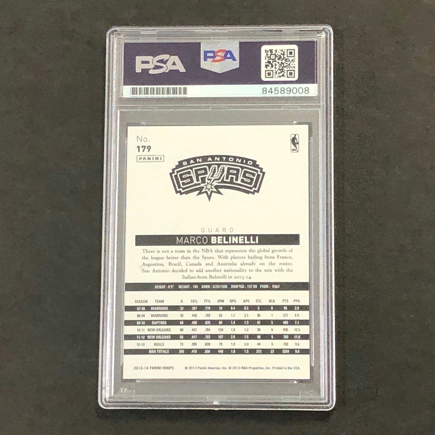 2013-14 NBA Hoops #179 Marco Belinelli Signed Card AUTO 10 PSA Slabbed Spurs