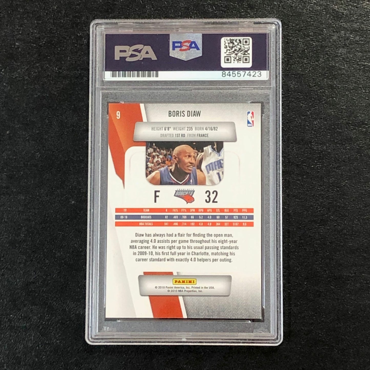 2010-11 Panini Prestige #9 Boris Diaw Signed Card AUTO PSA Slabbed Bobcats