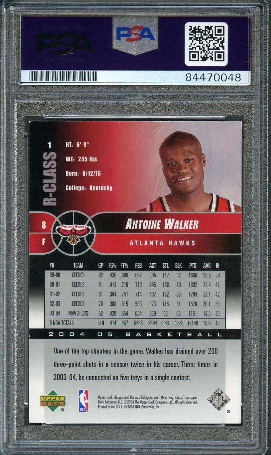 2004-05 Upper Deck R-Class #1 Antoine Walker Signed Card AUTO PSA Slabbed Atlant