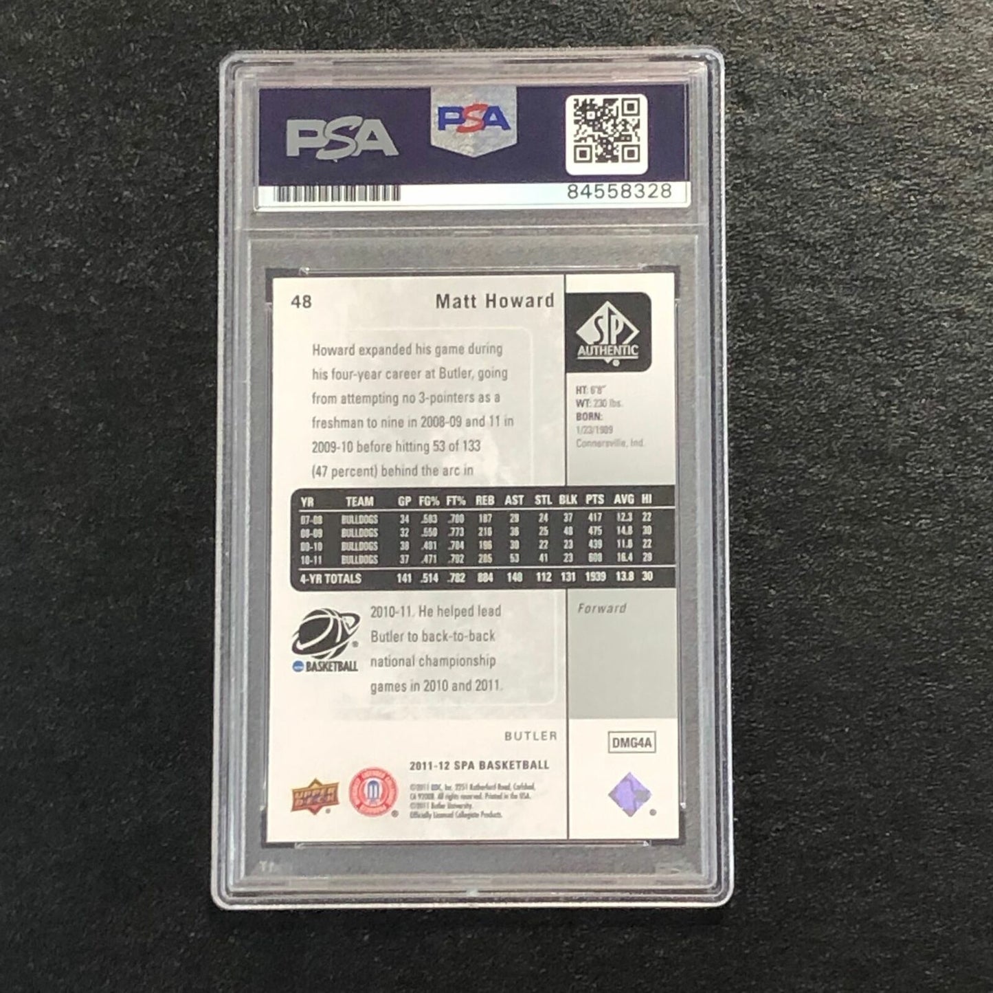 2011-12 SP Authentic #48 Matt Howard Signed Card AUTO PSA Slabbed Butler Bulldog