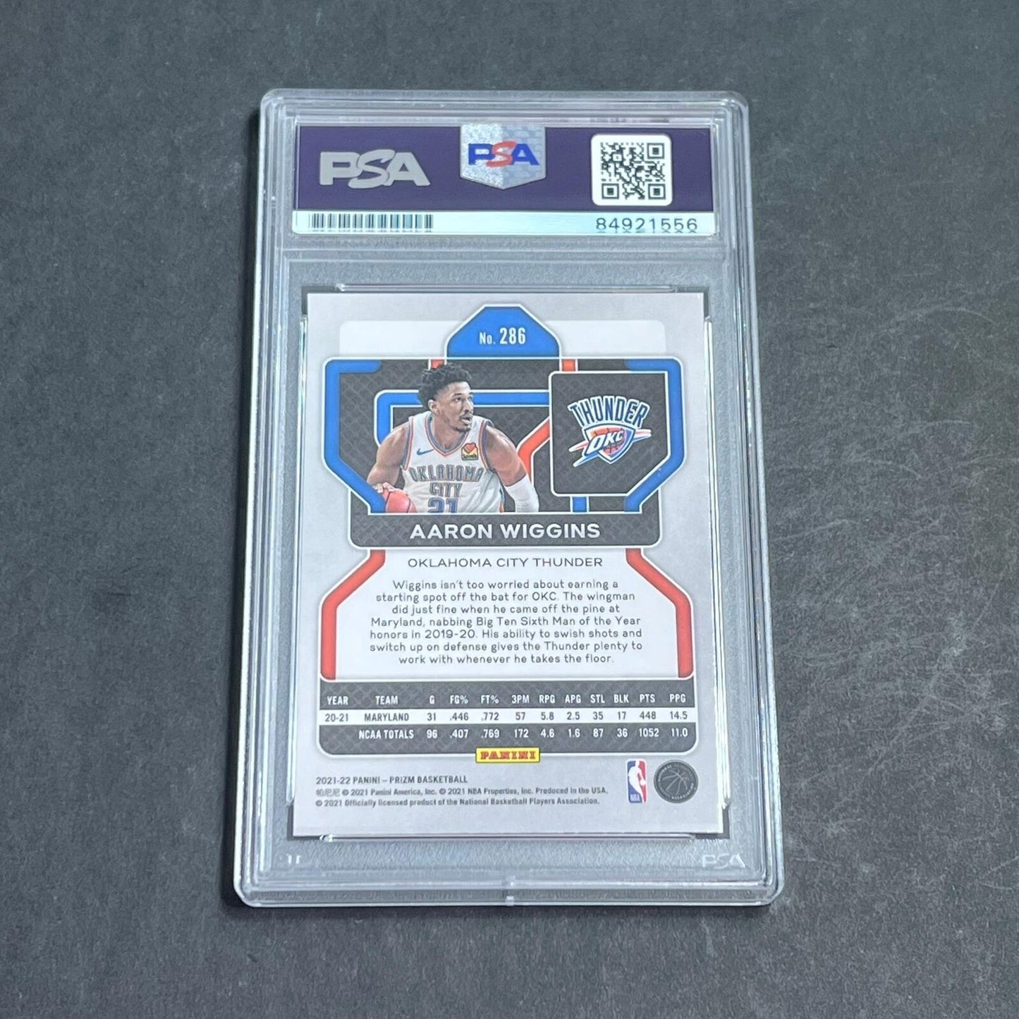 2021-22 Panini Prizm #286 Aaron Wiggins signed card AUTO 10 PSA/DNA Encapsulated