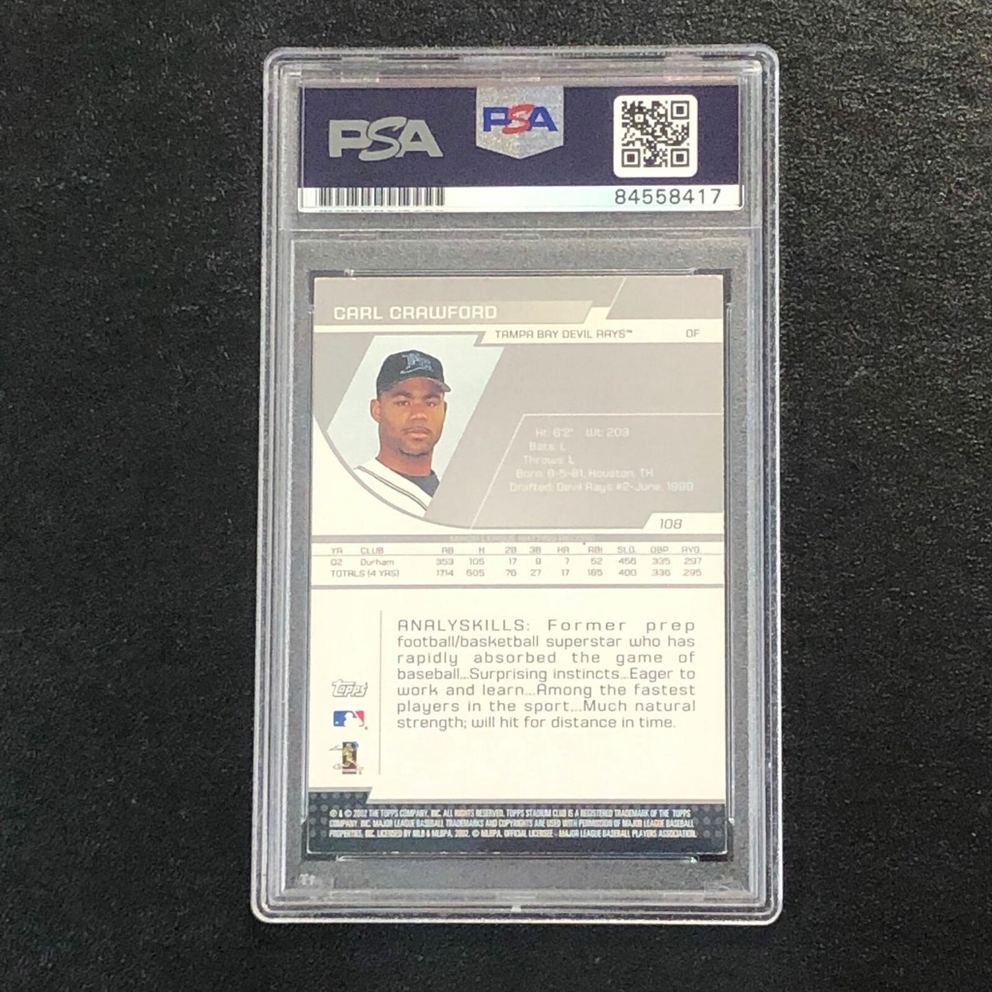 2003 Topps Stadium Club #108 Carl Crawford Signed Card PSA Slabbed AUTO Rays