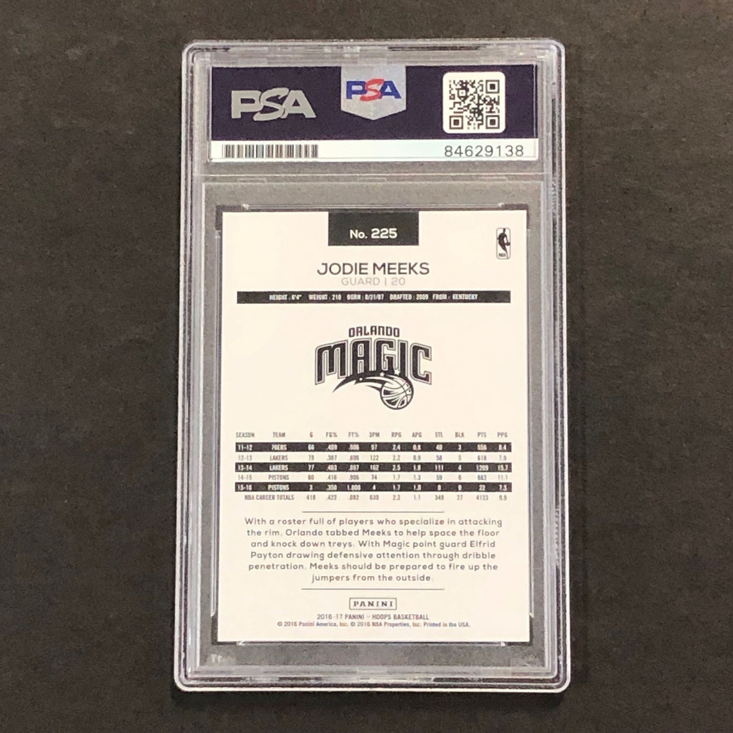 2016-17 NBA Hoops #225 Jodie Meeks Signed Card AUTO 10 PSA Slabbed Magic