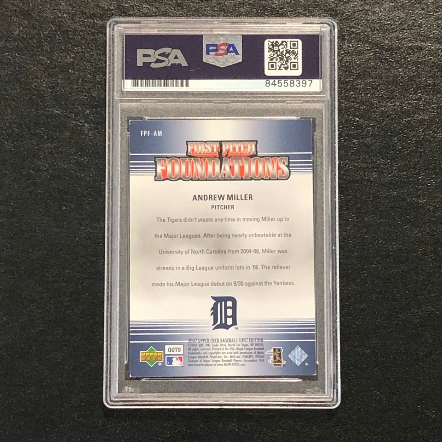 2007 Upper Deck First Edition #FPF-AM Andrew Miller Signed Card PSA Slabbed Auto