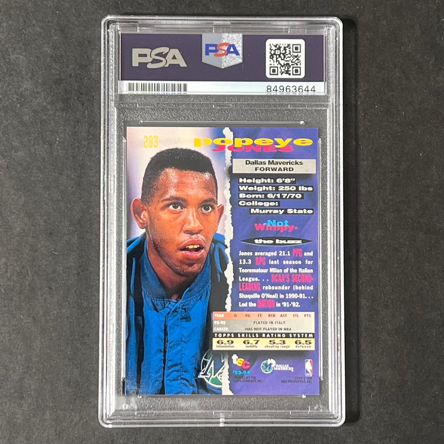 1993-94 Topps Stadium Club #283 Popeye Jones Signed Card AUTO PSA Slabbed