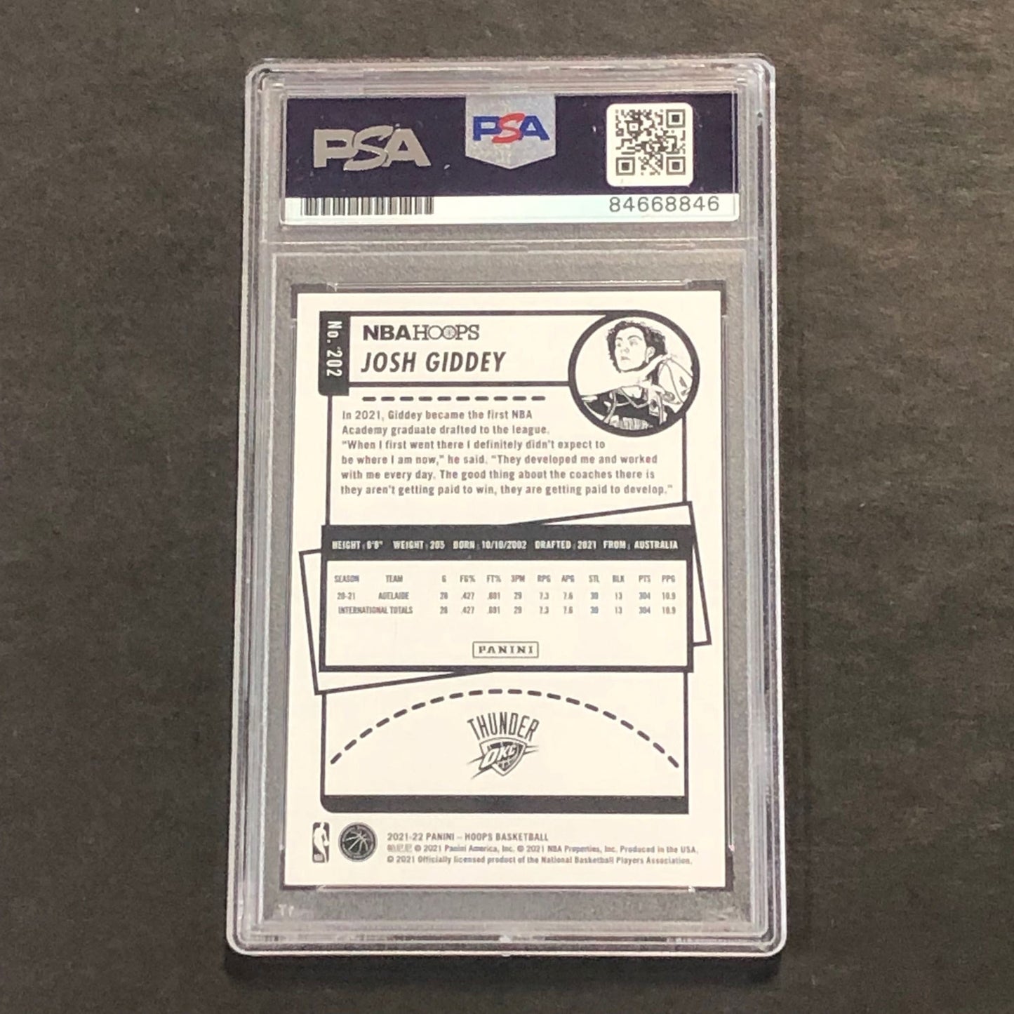 2021-22 NBA Hoops #202 Josh Giddey Signed Card AUTO PSA Slabbed RC Thunder