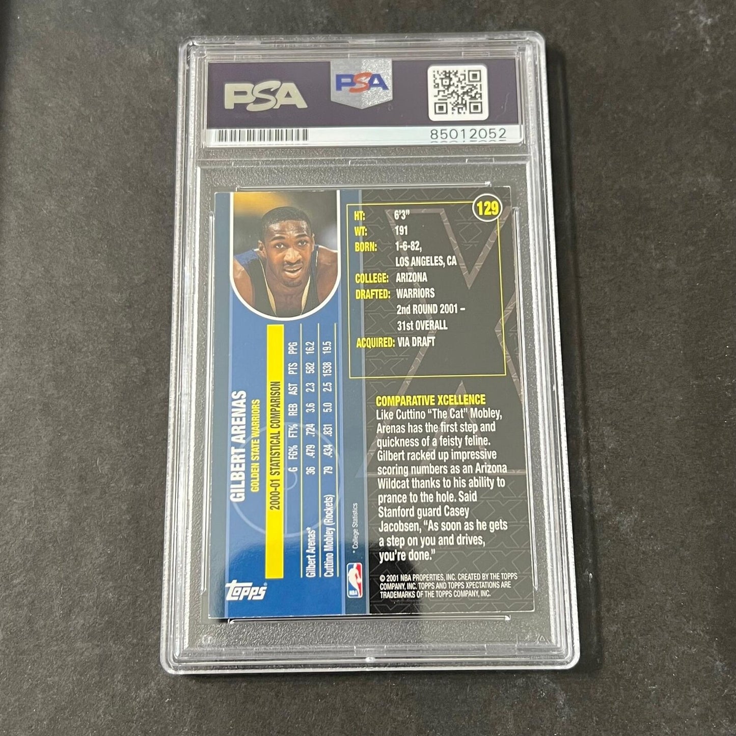 2001 NBA Properties #129 Gilbert Arenas Signed Card AUTO PSA Slabbed Arizona RC