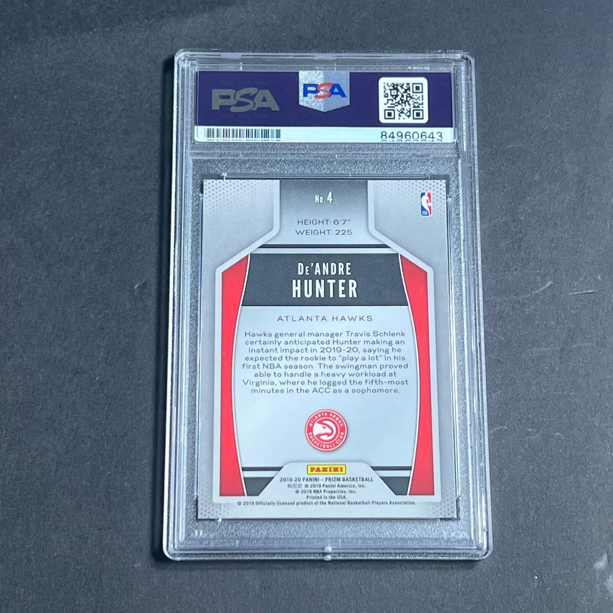 2019-20 Panini Prizm #4 De'Andre Hunter Signed Card AUTO PSA/DNA Slabbed Hawks