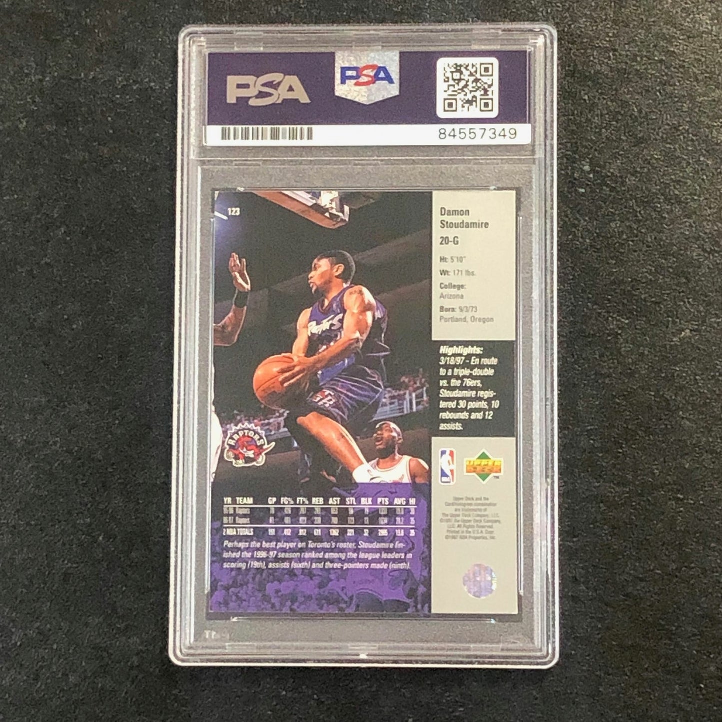 1997-98 Upper Deck #123 DAMON STOUDAMIRE Signed Card AUTO PSA Slabbed Raptors