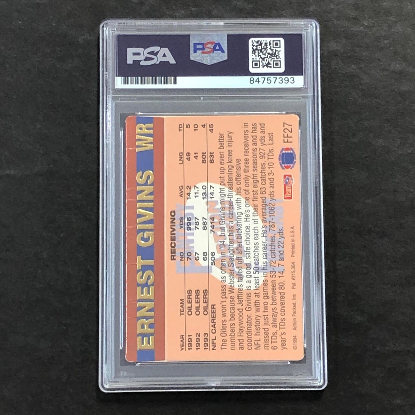1994 Fantasy Forecast #FF-27 Ernest Givins Signed Card AUTO 10 PSA slabbed Oiler